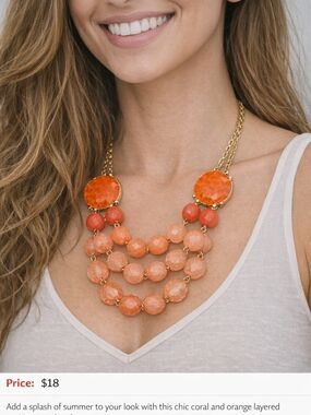 Vibrant Coral & Orange Layered Necklace – Gold Chain – Summer Statement Piece